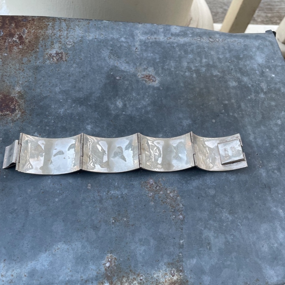 Vintage Mexico Sterling Turquoise Inlay Link Bracelet 6.5" - Picture 4 of 6